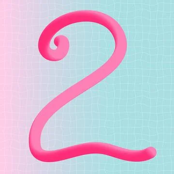Number two 3d neon liquid logo text design. Cute retro style gradient print. Stock Illustration