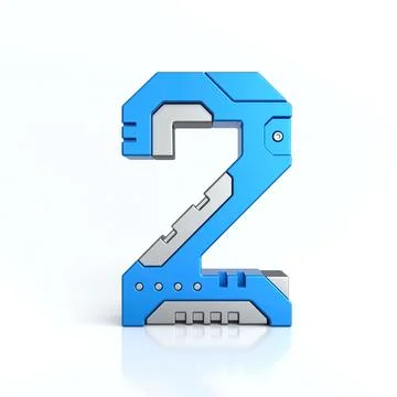 Number two 3D sci-fi logo. Cyber technology abstract texture alphabet font Stock Illustration