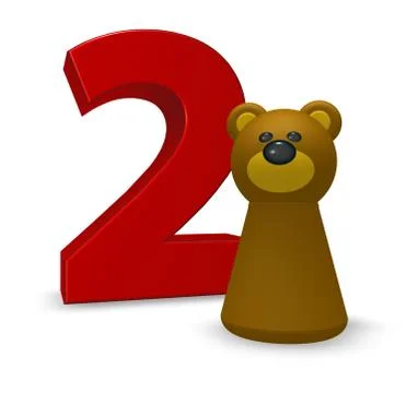 Number two and brown bear - 3d illustration Stock Illustration
