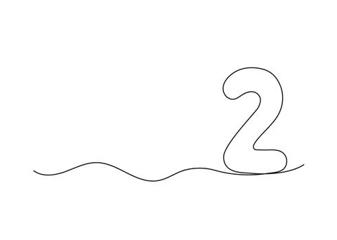 Number two, continuous one line drawing. Black hand drawn single minimalist line Stock Illustration