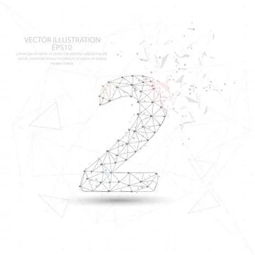 Number two digitally drawn low poly triangle wire frame. Stock Illustration