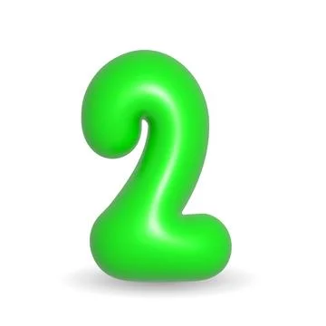 Number Two Green Balloon 3d illustration. Realistic design element for events Stock Illustration