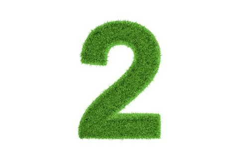 Number two with green grass pattern. on white Stock Illustration