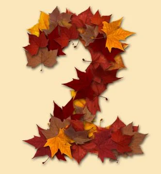 Number two multicolored fall leaf composition isolated 스톡 일러스트