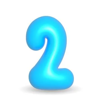 Number Two Sky Blue Balloon 3d render. Realistic design element for events. Stock Illustration