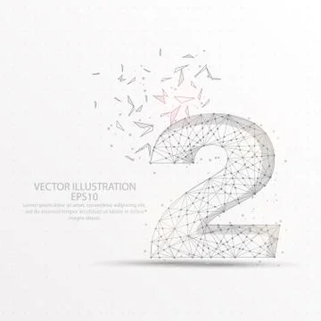 Number two starry sky or space low poly wire frame on white background. Stock Illustration