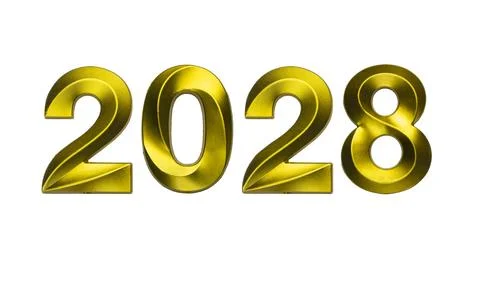 Number two thousand twenty eight shaped golden metallic digits isolated on .. Stock Photos