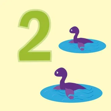 Number two. Two dinosaur (Plesiosaur ). Stock Illustration