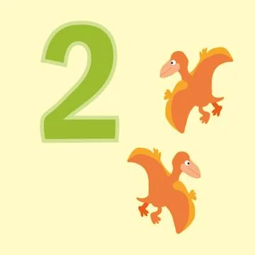 Number two. Two dinosaurs (Pteranodon ). Stock Illustration