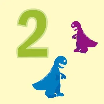 Number two. Two dinosaurs (t-Rex ). Stock Illustration