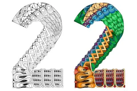 Number two zentangle for coloring. Vector decorative object イラスト素材