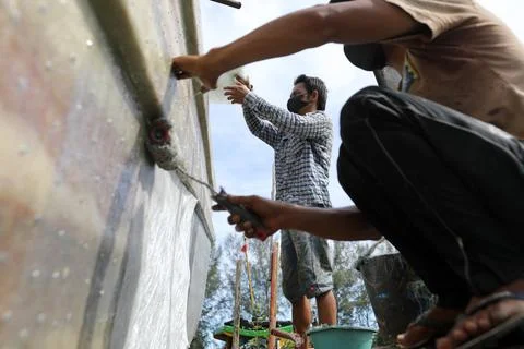 Number of unemployed people in Indonesia decrease by 0.38 percent in 2023, Banda 库存照片