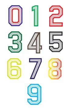 Number vector. colorful grid of stylized numbers with layered outlines. vibrant Illustrazione stock