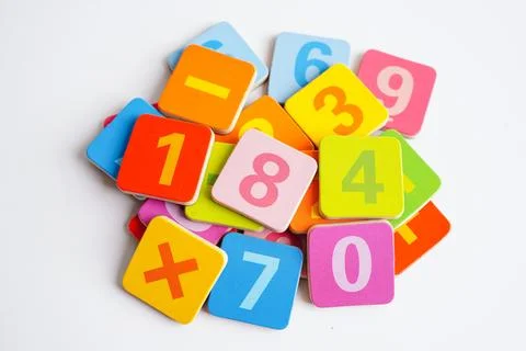 Number wood block cubes for learning Mathematic, education math concept. Stock Photos