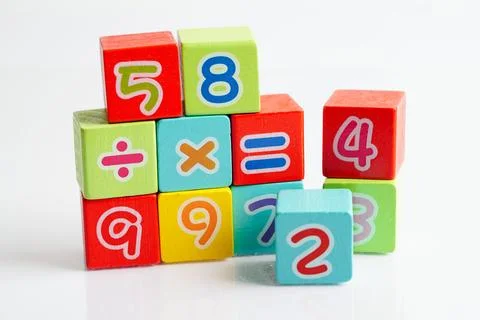 Number wood block cubes for learning Mathematic, education math concept. Stock Photos