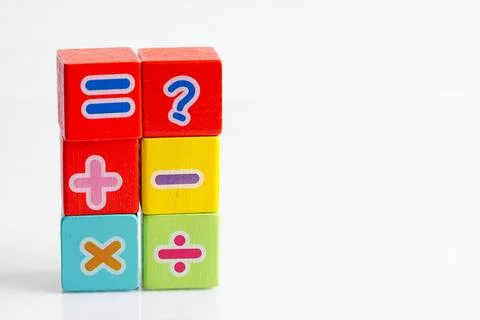 Number wood block cubes for learning Mathematic, education math concept. Stock Photos
