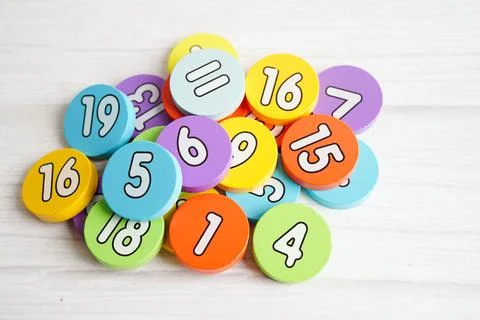Number wood block cubes for learning Mathematic, education math concept. Stock Photos