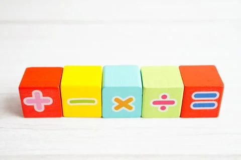 Number wood block cubes for learning Mathematic, education math concept. Stock Photos
