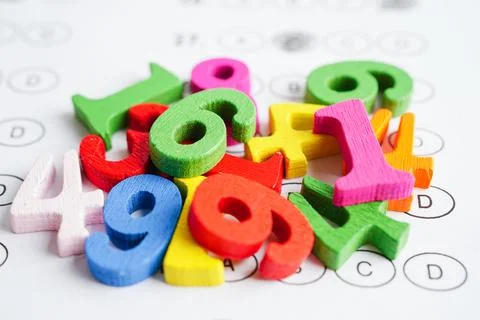 Number wood block cubes for learning Mathematic, education math concept. Stock Photos
