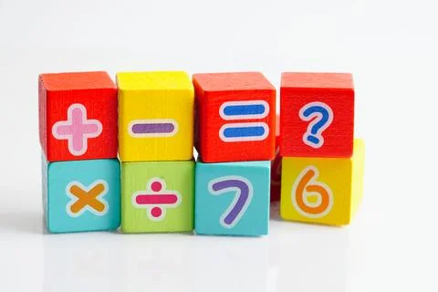 Number wood block cubes for learning Mathematic, education math concept. Stock Photos