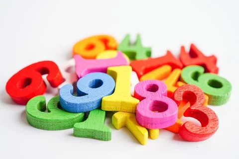 Number wood block cubes for learning Mathematic, education math concept. Stock Photos