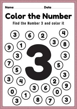 Number worksheet, number 3 worksheet math coloring activities for preschool 스톡 일러스트