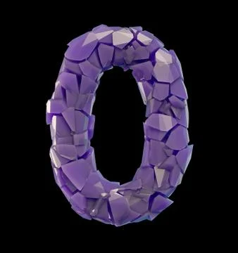 Number zero 0 made of broken plastic purple color isolated black background Stock Illustration