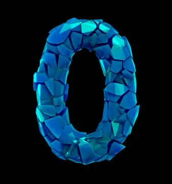 Number zero 0 made of broken plastic blue color isolated black background 스톡 일러스트