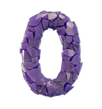 Number zero 0 made of broken plastic purple color isolated white background Stock Illustration