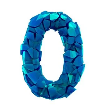 Number zero 0 made of broken plastic blue color isolated white background Illustrazione stock