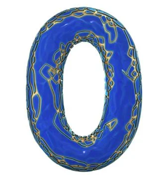 Number zero 0 made of golden shining metallic with blue paint isolated on white Stock Illustration