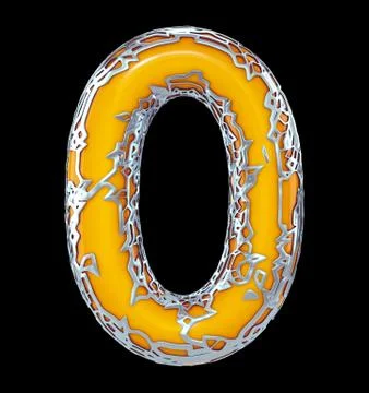 Number zero 0 made of golden shining metallic with yellow paint isolated on Stock Illustration