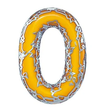 Number zero 0 made of golden shining metallic with yellow paint isolated on Stock Illustration