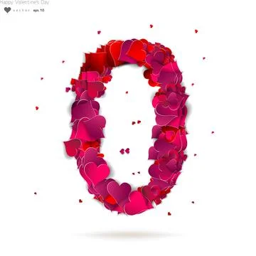 Number zero, 0 made from red hearts. Love alphabet Ilustração Stock