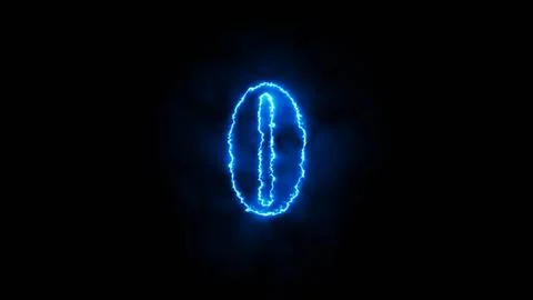 Number Zero 0 neon thunder sign on black background Stock Photos