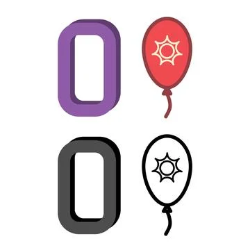 Number Zero and Balloon. Color and Line Vector Illustrations. Number 0 for .. Stock Illustration