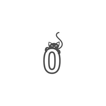 Number zero with black cat icon logo design template Stock Illustration