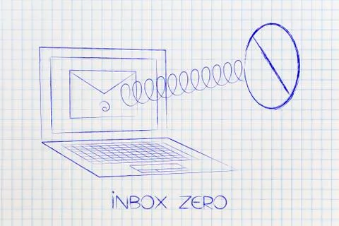 Number zero coming out of laptop screen with inbox icon on a spring イラスト素材