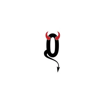 Number zero with devil's horns and tail icon logo design vector 스톡 일러스트