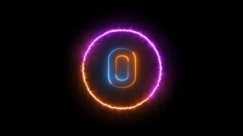 Number zero glowing in the dark orange blue neon light Ilustração Stock