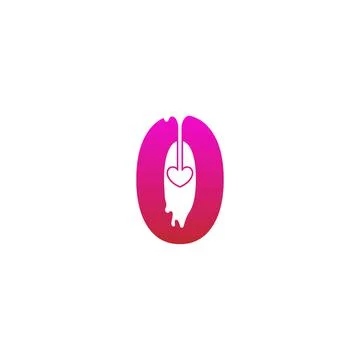 Number zero logo icon with melting love symbol design template Ilustração Stock
