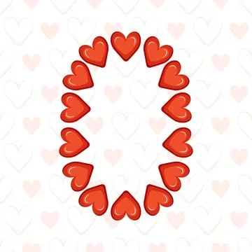 Number zero from red hearts Stock Illustration