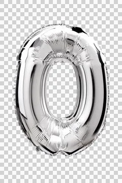 Number zero in silver Mylar balloon isolated on transparent Stock Illustration