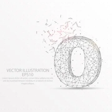 Number zero starry sky or space low poly wire frame on white background. Stock Illustration
