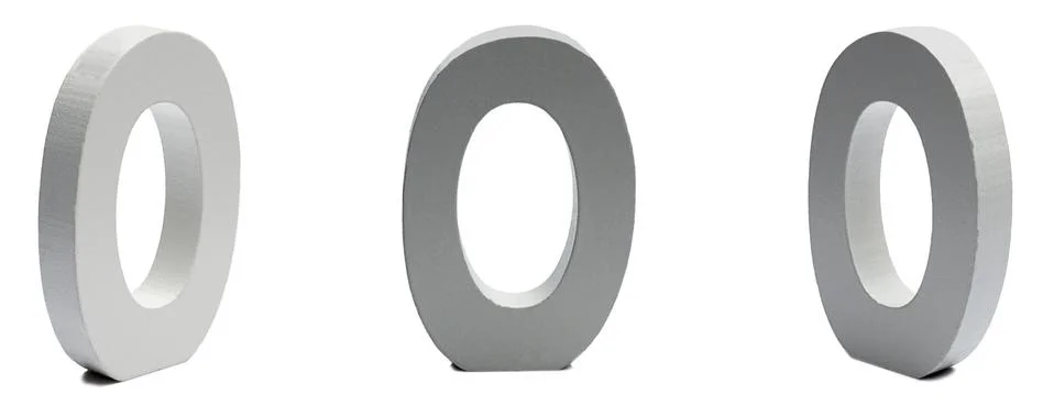 The number zero on a white background at different angles. Foto stock
