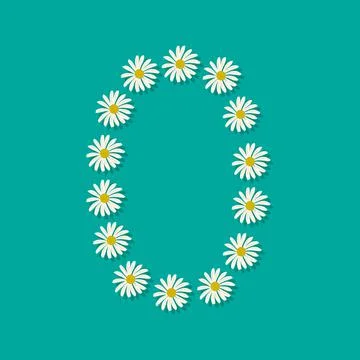 Number zero from white chamomile flowers. Stock Illustration