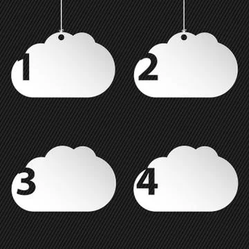 Numbered cloud network icons on black background Stock Illustration