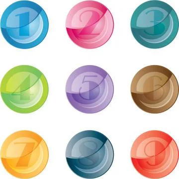 Numbered colored buttons. Vector set icons. Stock Illustration