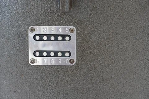 Numbered Door Code Lock Metal Plate Close-Up Foto stock