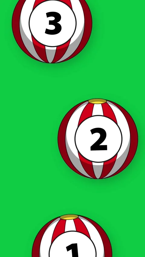 Numbered Red and White Striped Balls Falling on Green Background Stock Footage 339393398